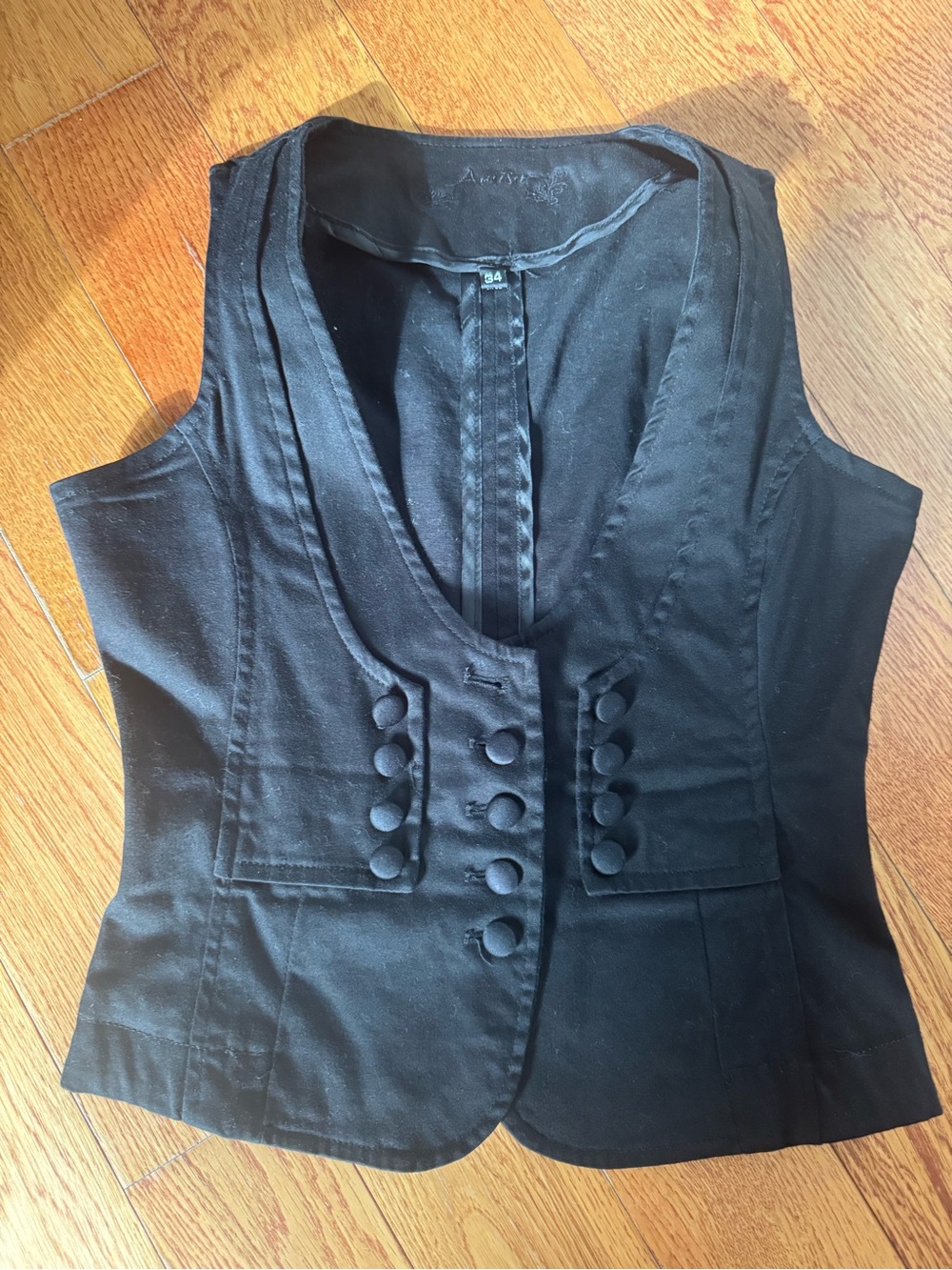 Vintage Cotton Amisu Black Sleeveless Button-Front Vest
